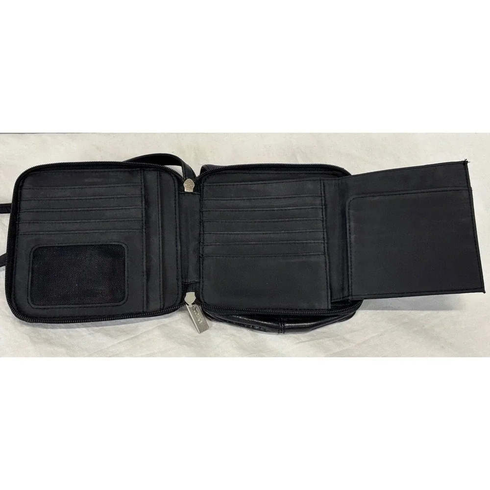Hobo International Crossbody Wallet Bag Black Leather Organizer Purse Small